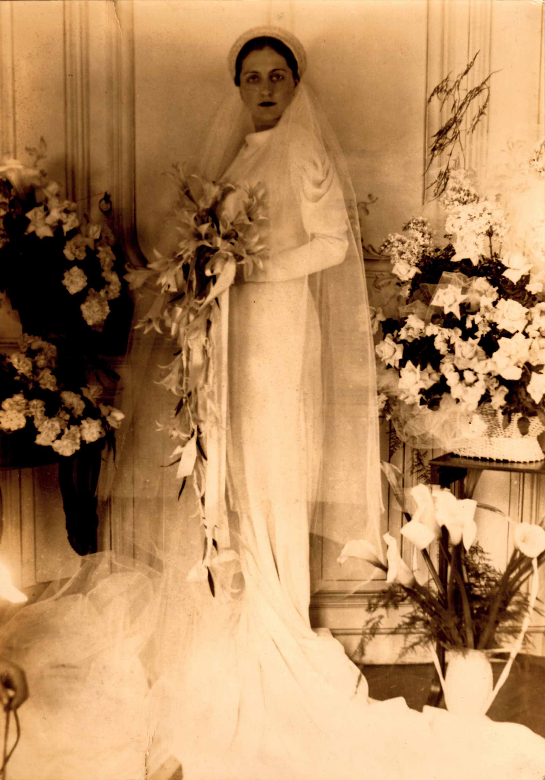 Catherine Gourdia en portrait le jour de son mariage en 1934